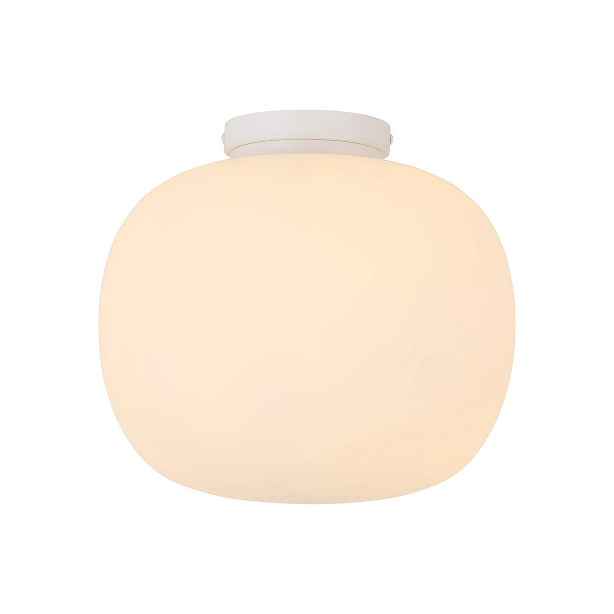 Milton Medium Oval Ball Flush Ceiling Light in Satin White & Frosted White Shade by Lumiere