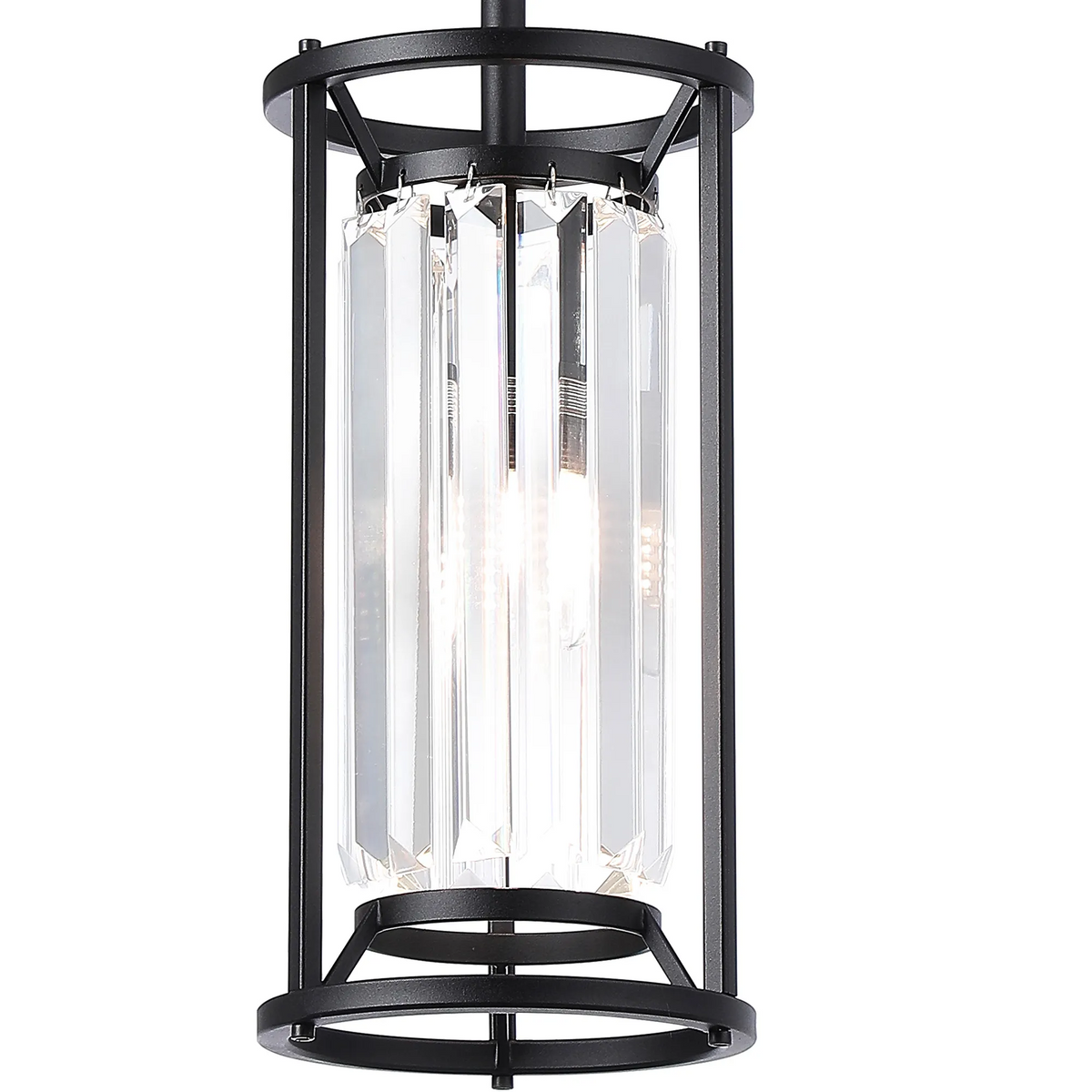 Black metal and crystal pendant light fixture