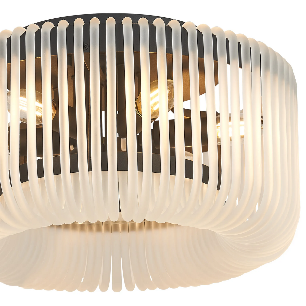 Jevington 400mm Flush Ceiling Light in Black with Frosted Glass