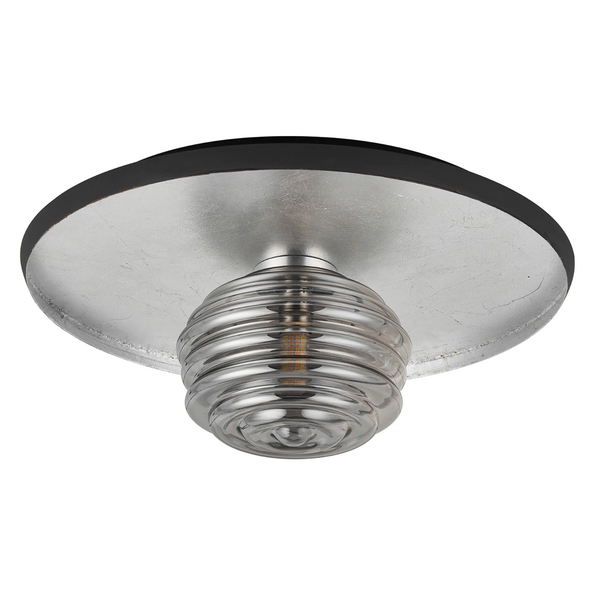 Reston Wall or Ceiling Light in Anthracite and Silver Leaf with Smoked Rippled Glass Shade