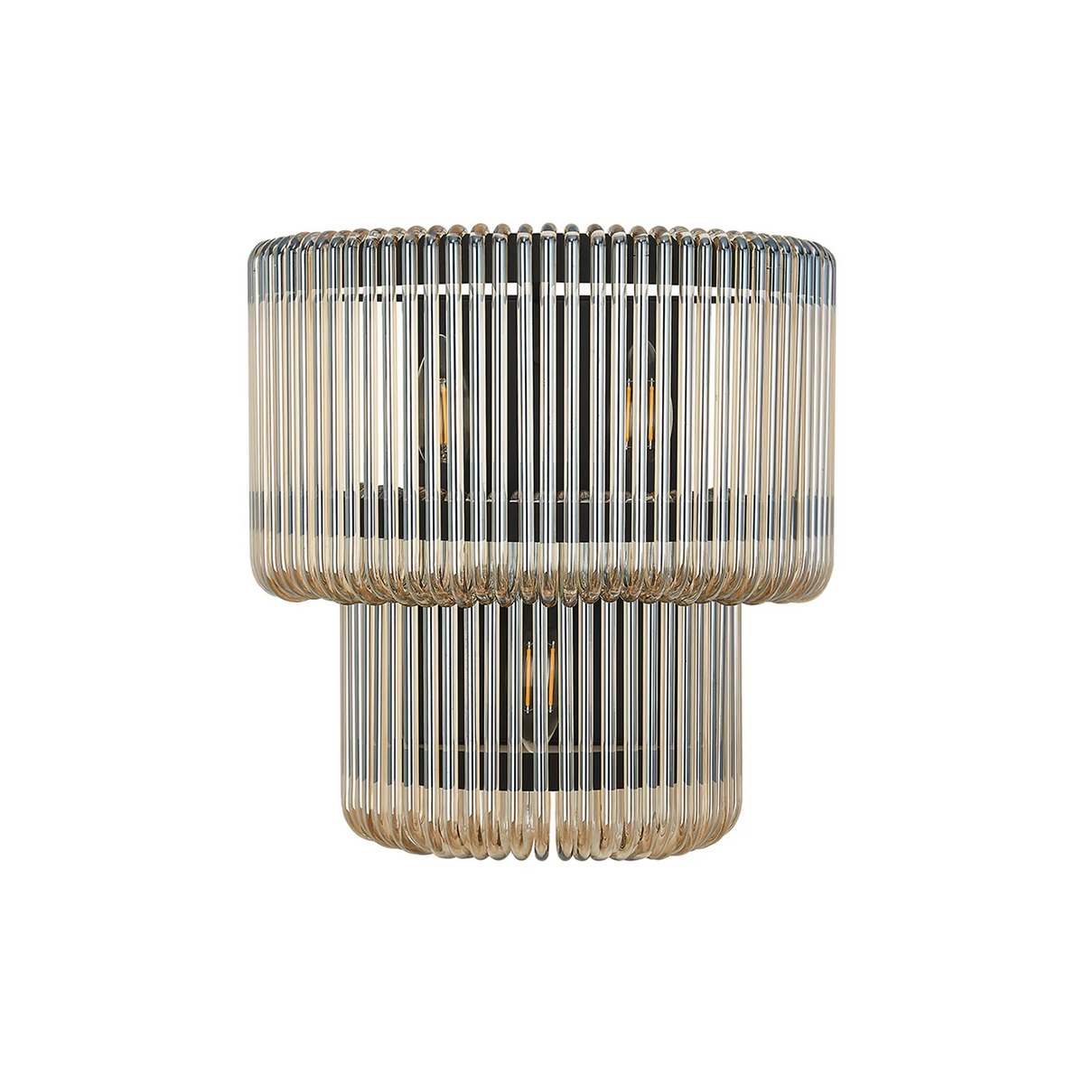 Jevington Large Two Tier Wall Light in Black with Smoke Brown Glass