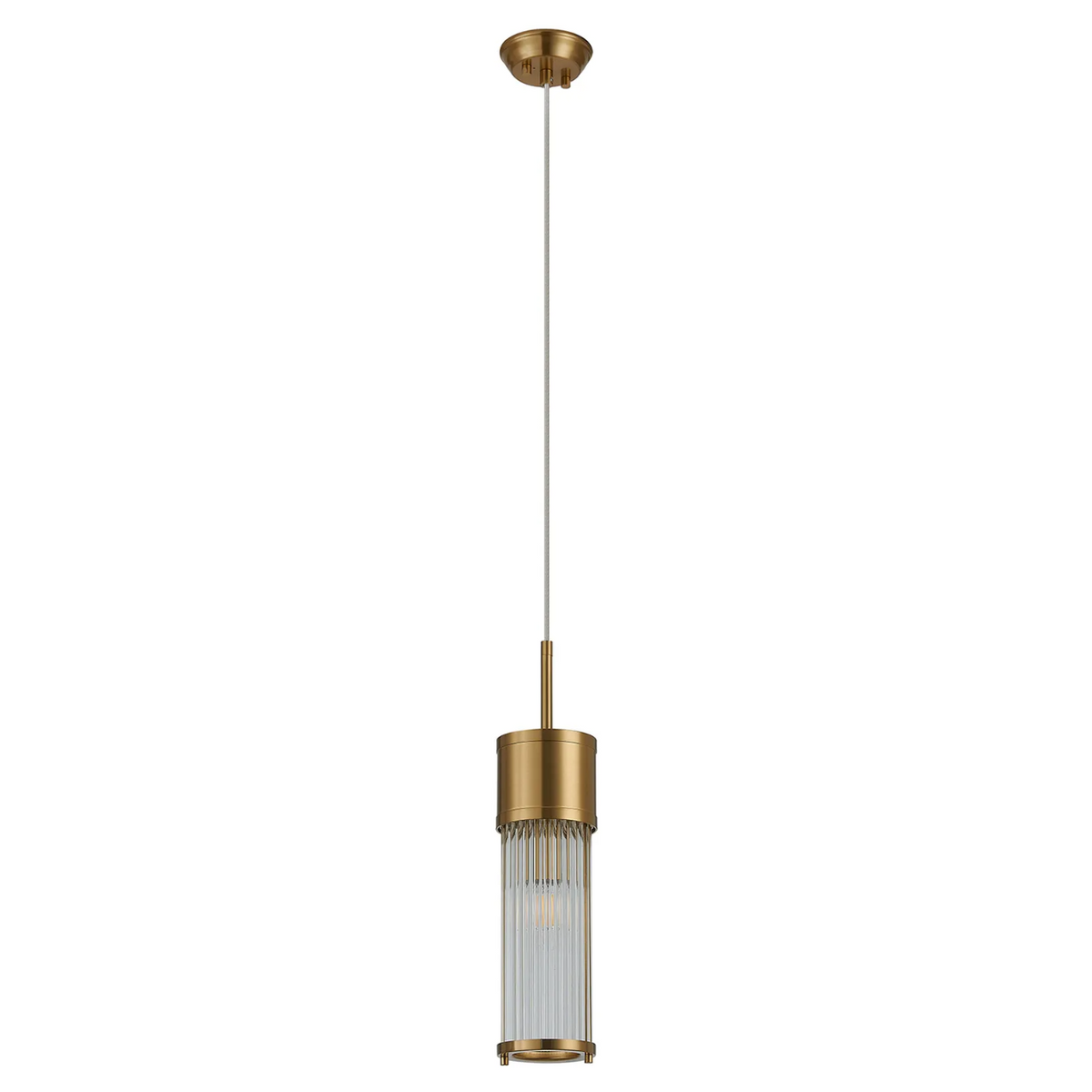 Tansley E14 IP44 Single Drop Pendant in Gold with Clear Glass Rods