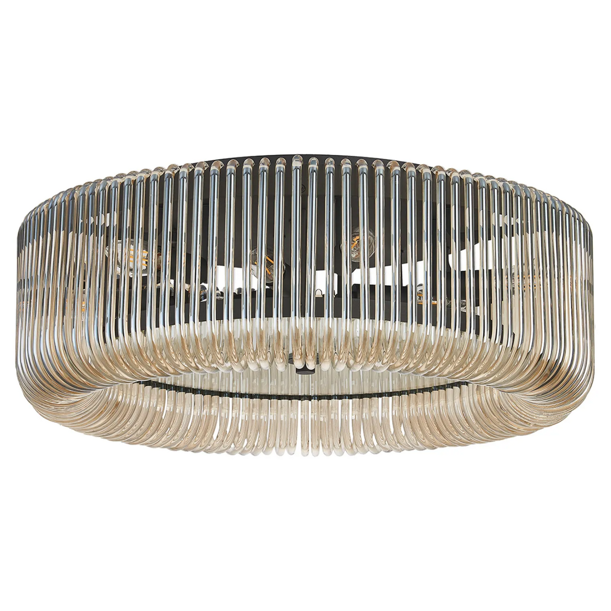 Jevington 600mm Flush Ceiling Light in Black with Smoke Brown Glass