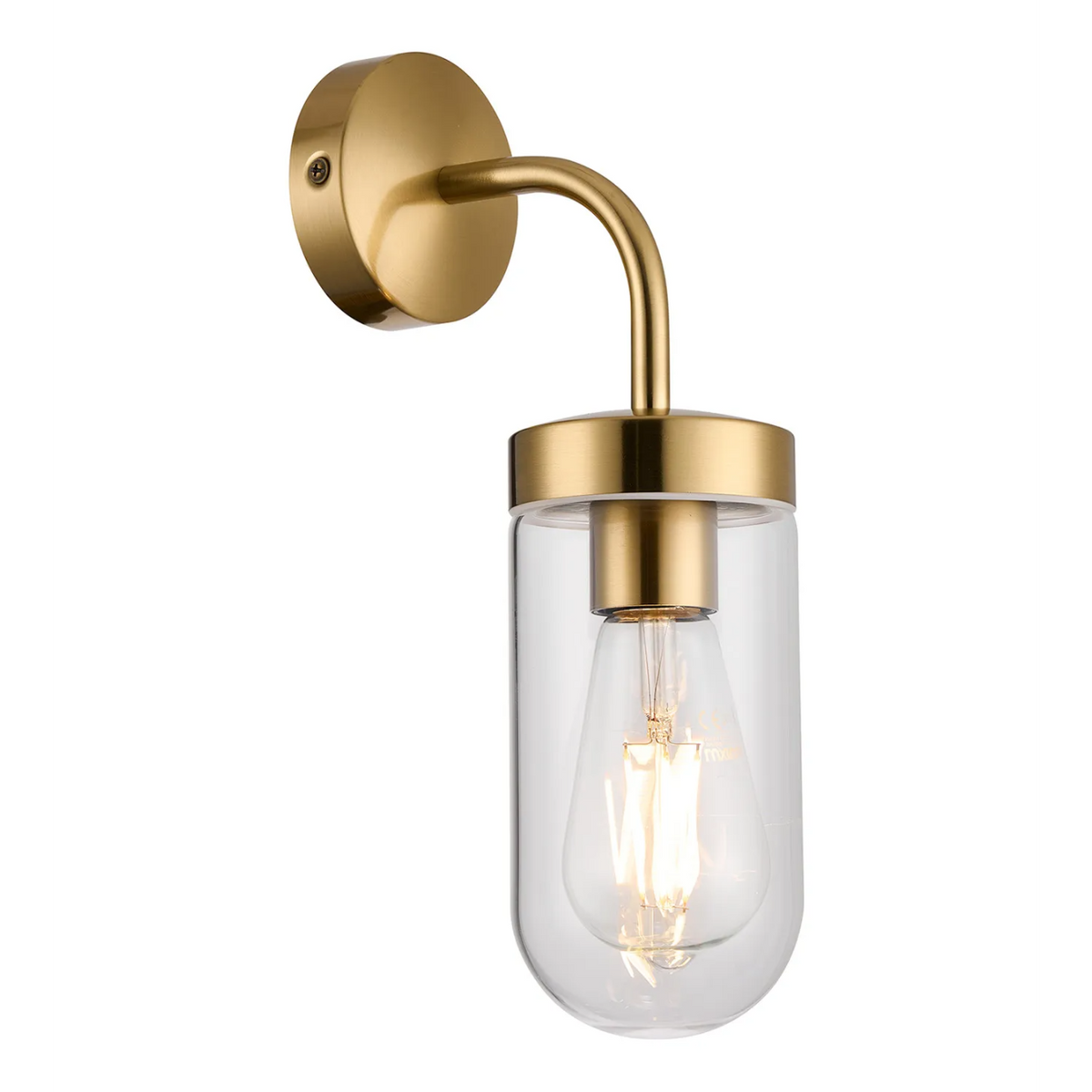 Murston IP44 Exterior Wall Light in Brass with Clear Glass