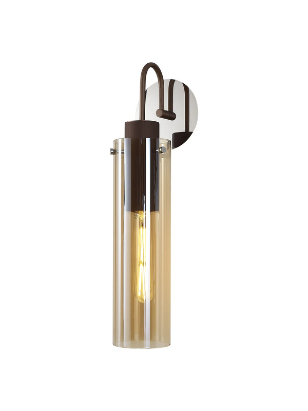Belstone Slim Switched Wall Light in Mocha & Chrome with Amber Glass