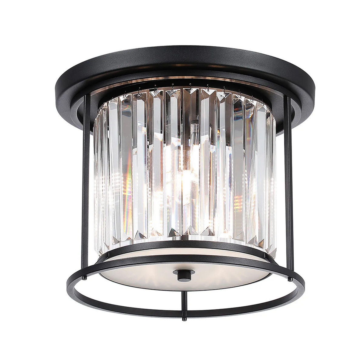 Black flush mount ceiling light with clear crystal rods