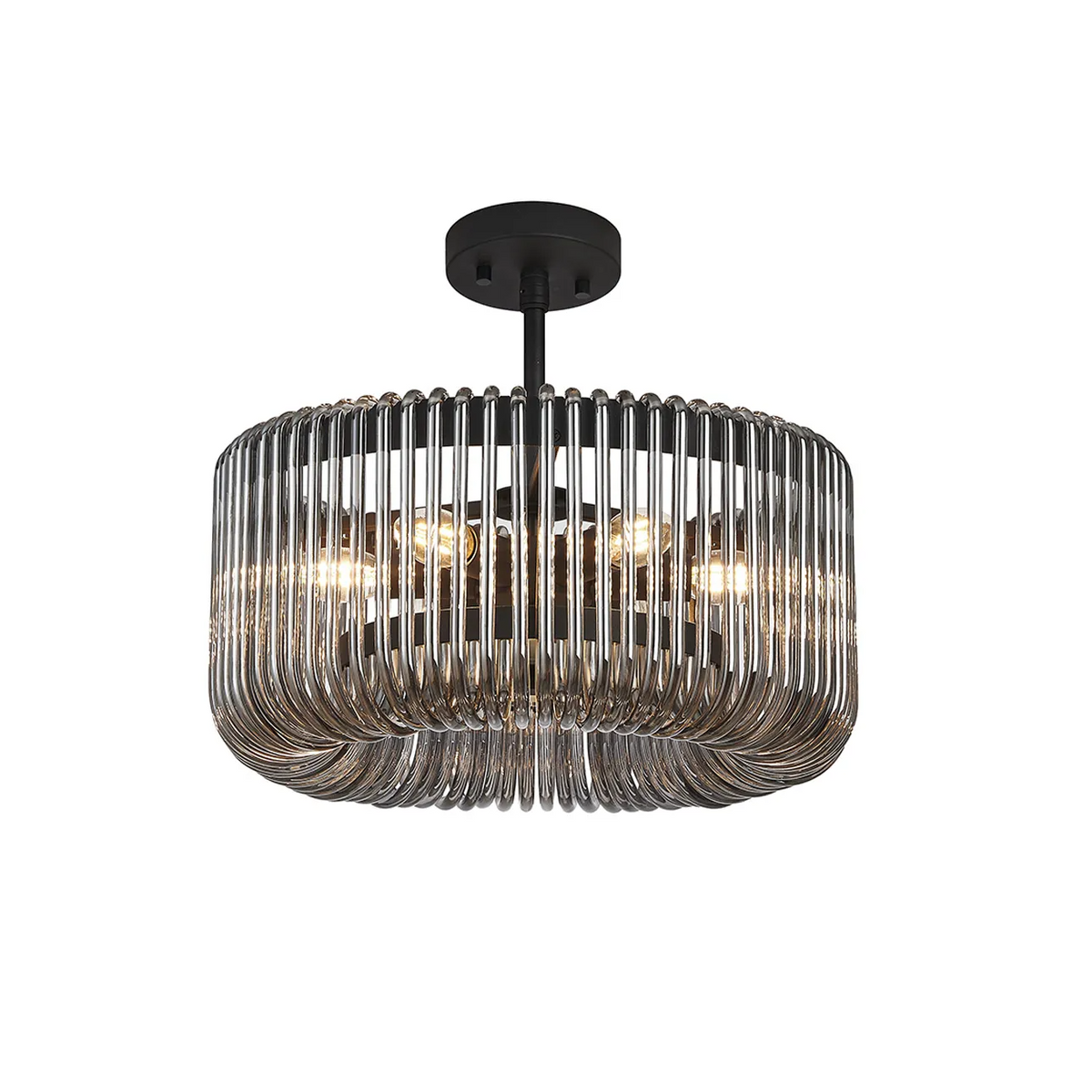 Jevington 400mm Pendant or Semi Flush in Black with Smoked Glass