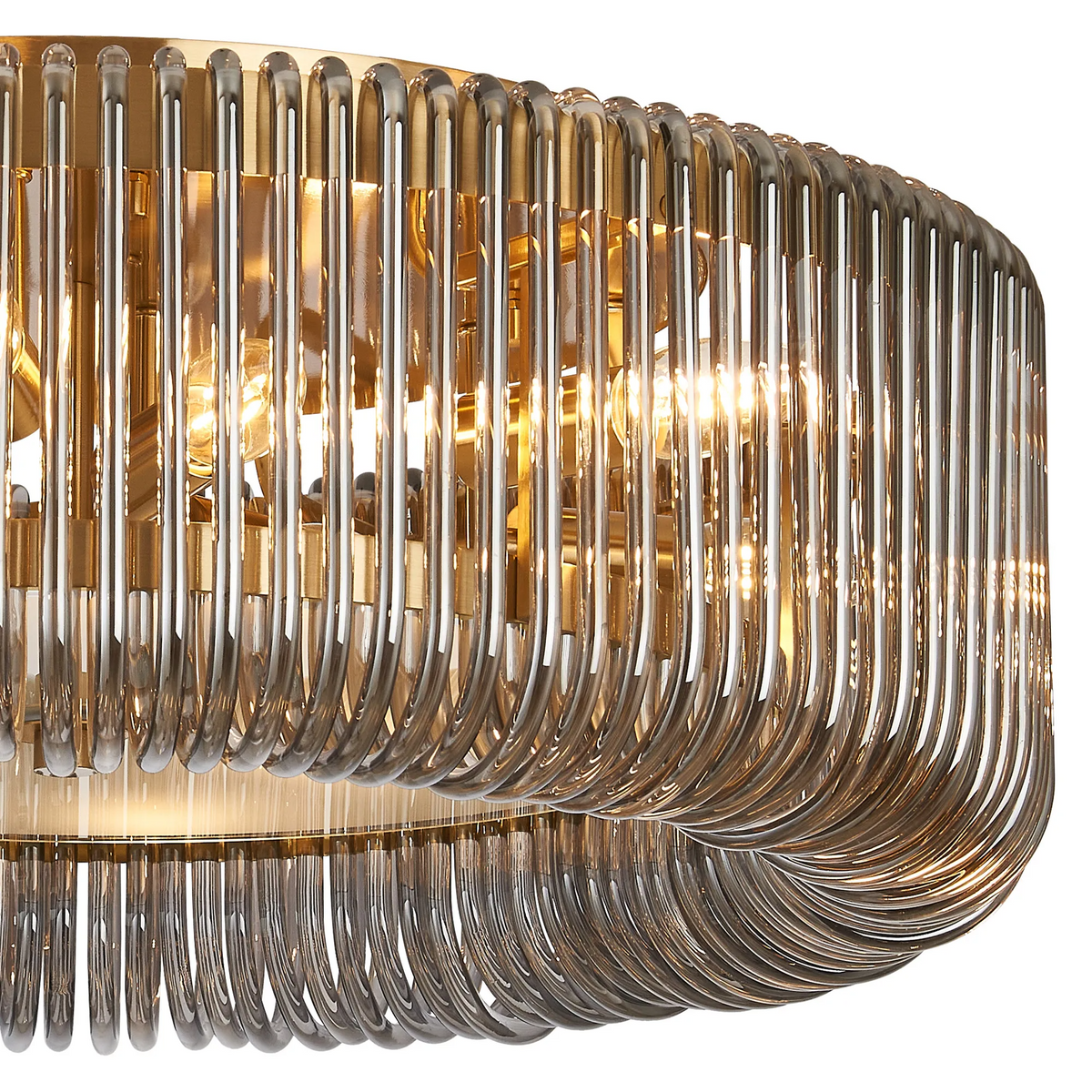 Jevington 600mm Flush Ceiling Light in Brass with Smoked Glass