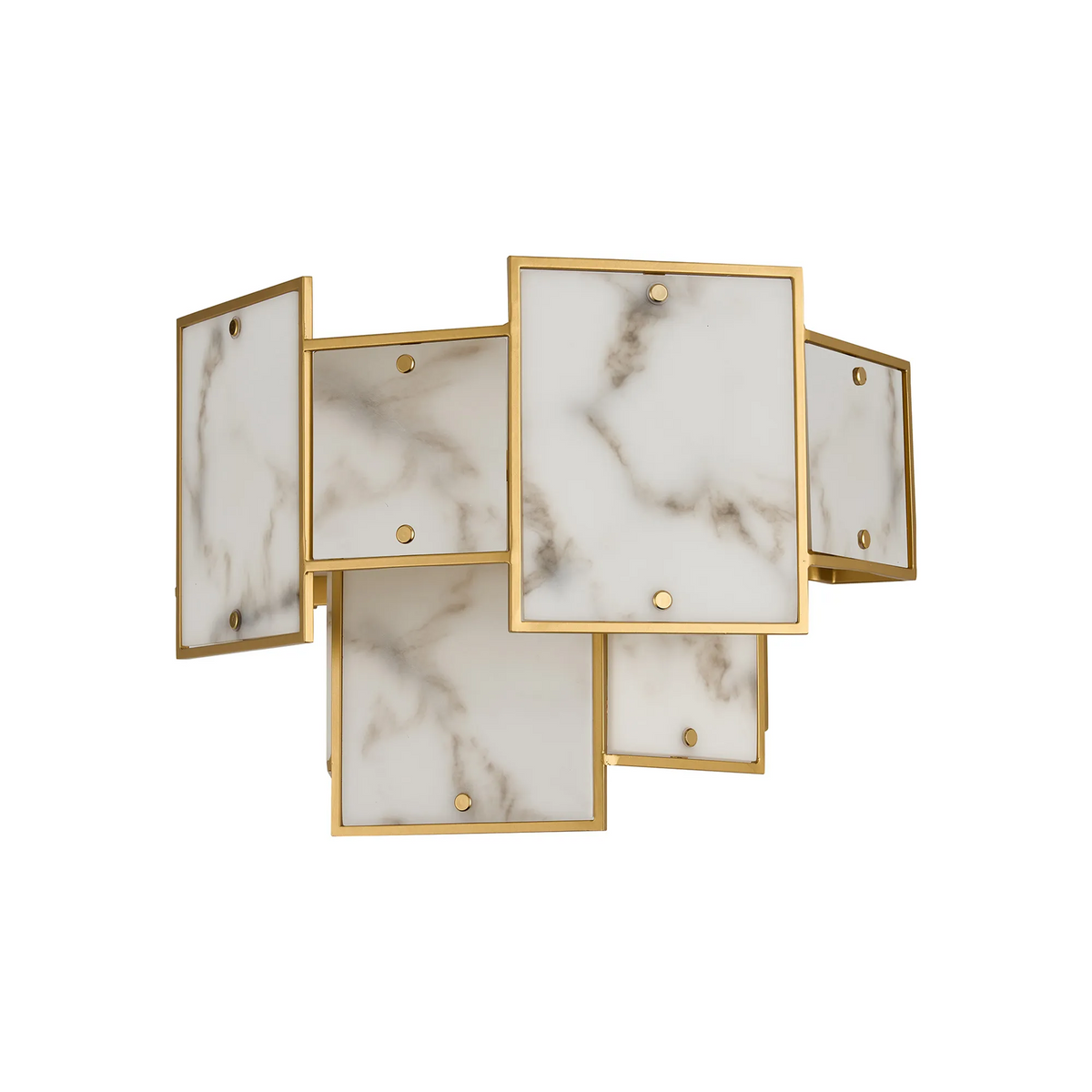 Gold framed wall sconce with rectangular marble panels