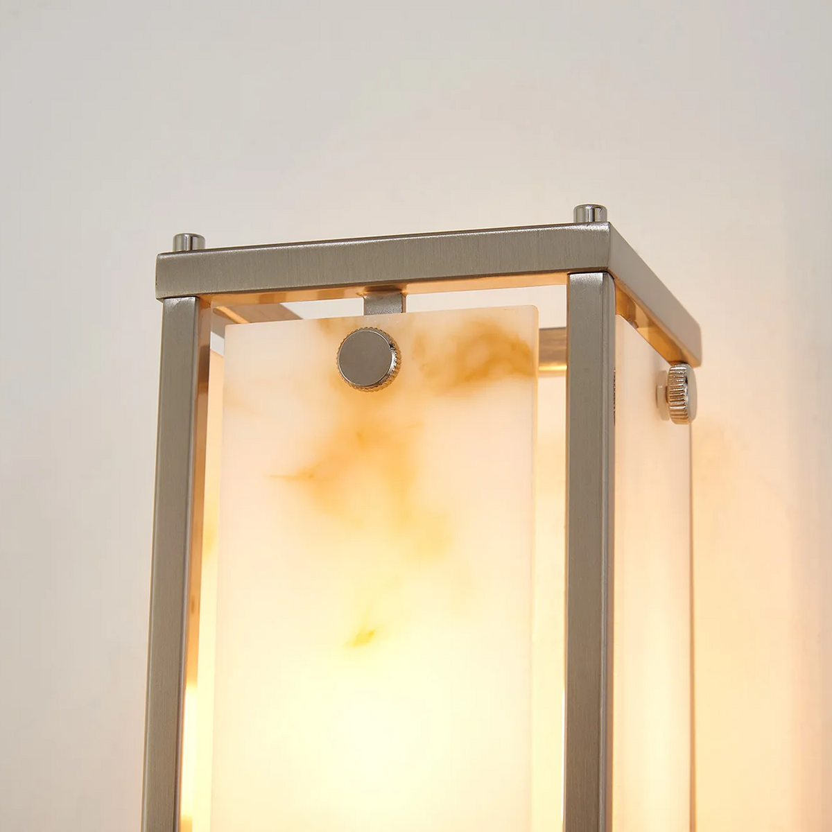 Scarva IP44 400mm Rectangular Wall Light in Satin Nickel with Brown Faux Alabaster