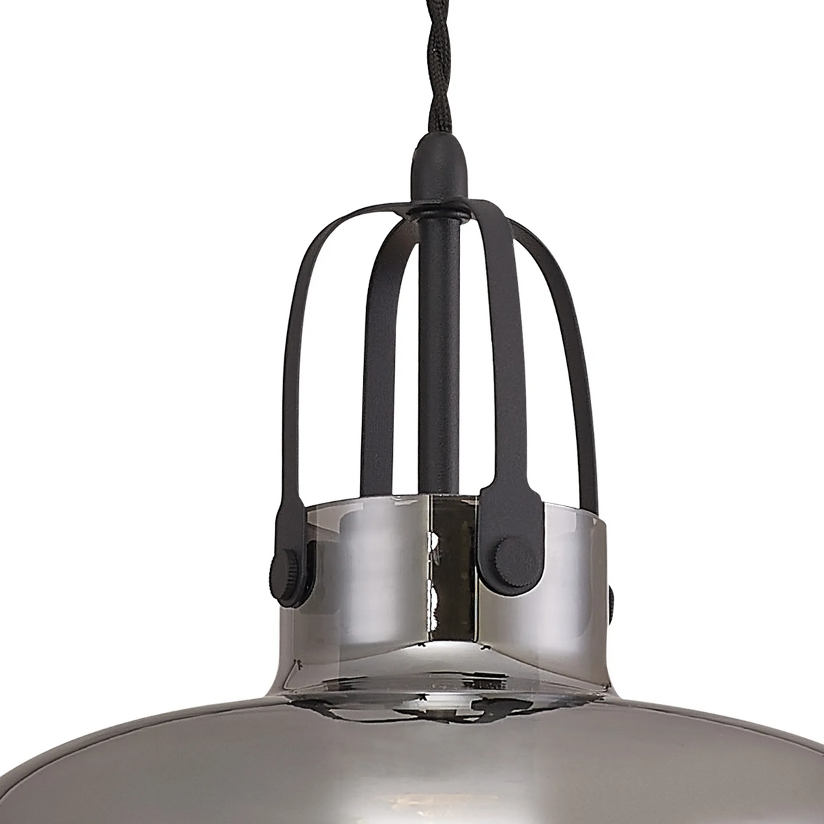 Bedlington Single Drop Pendant in Satin Black with Smoked Plated Glass Shade