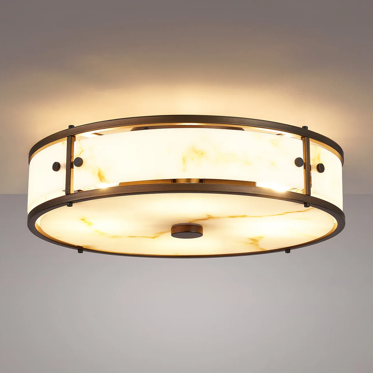 Scarva IP44 400mm Round Ceiling Light in Bronze with Brown Faux Alabaster
