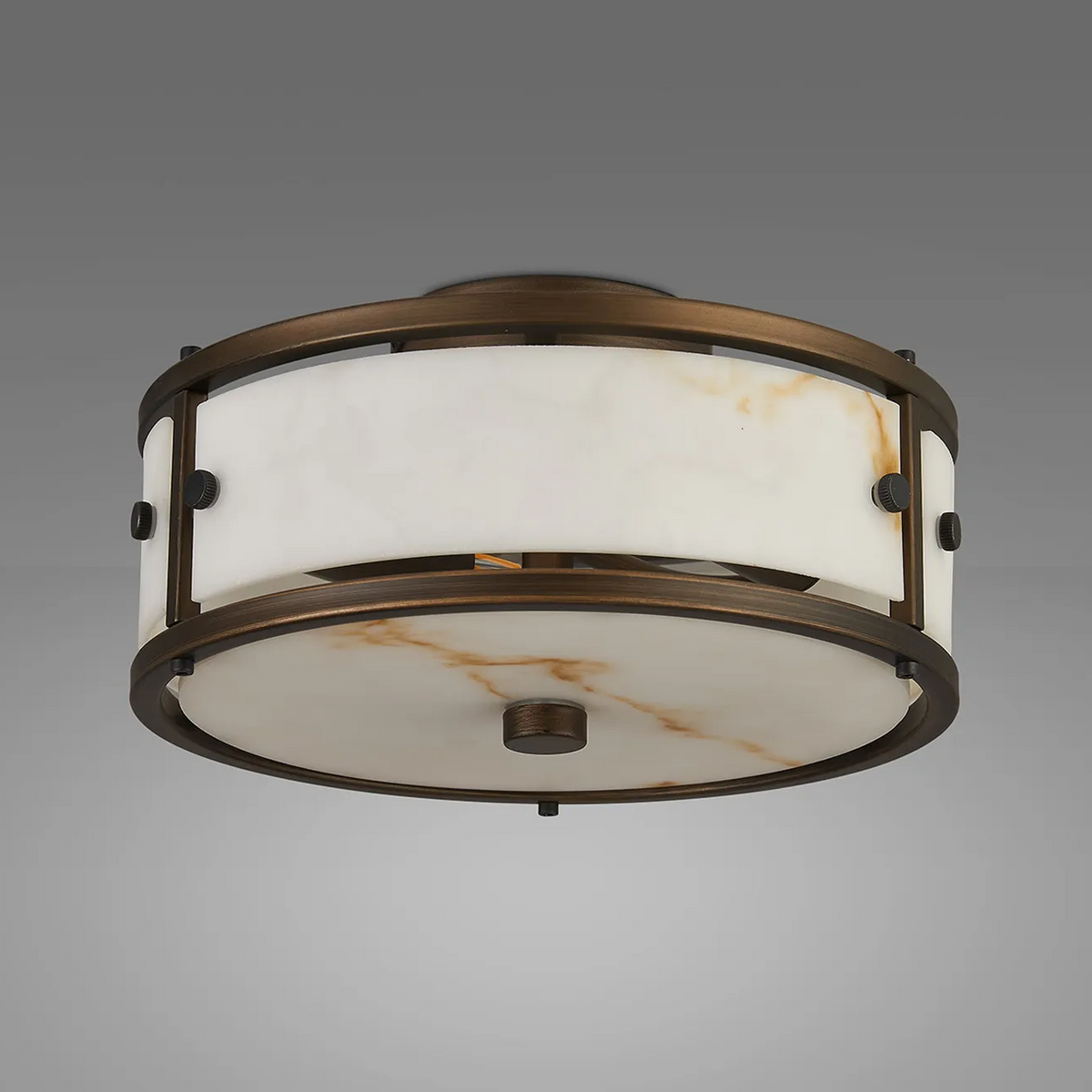Scarva IP44 250mm Round Ceiling Light in Bronze with Brown Faux Alabaster