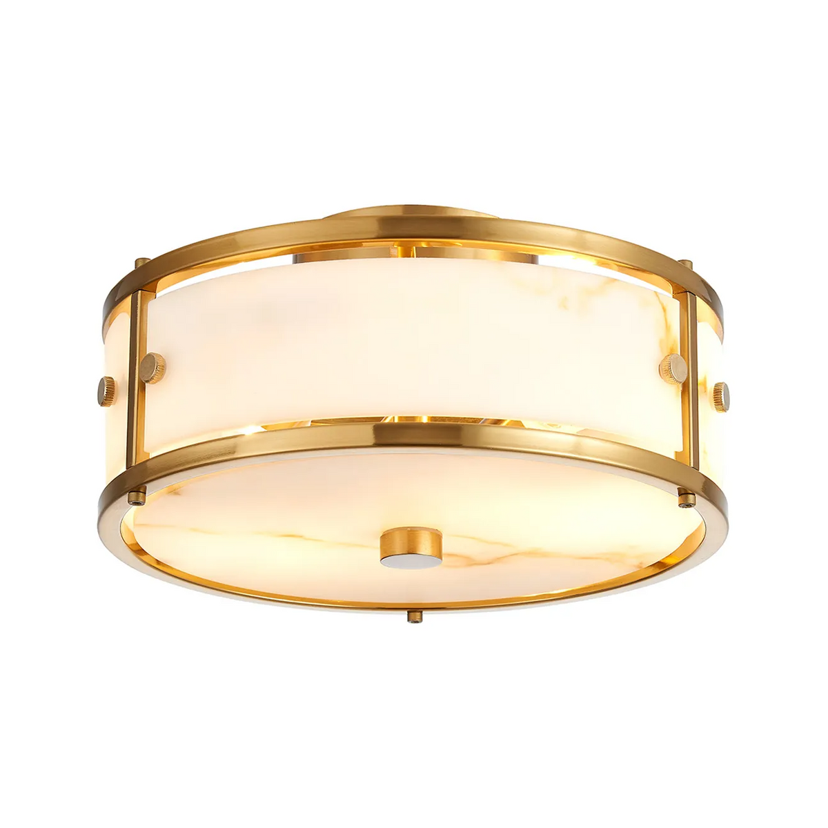 Scarva IP44 250mm Round Ceiling Light in Brass with Brown Faux Alabaster