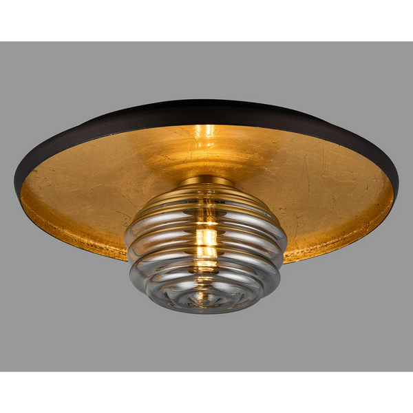 Reston Wall or Ceiling Light in Coffee and Gold Leaf with Smoked Rippled Glass Shade