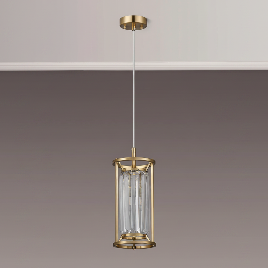 Brass and crystal pendant light fixture