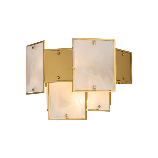 Gold wall sconce with rectangular frosted glass panels