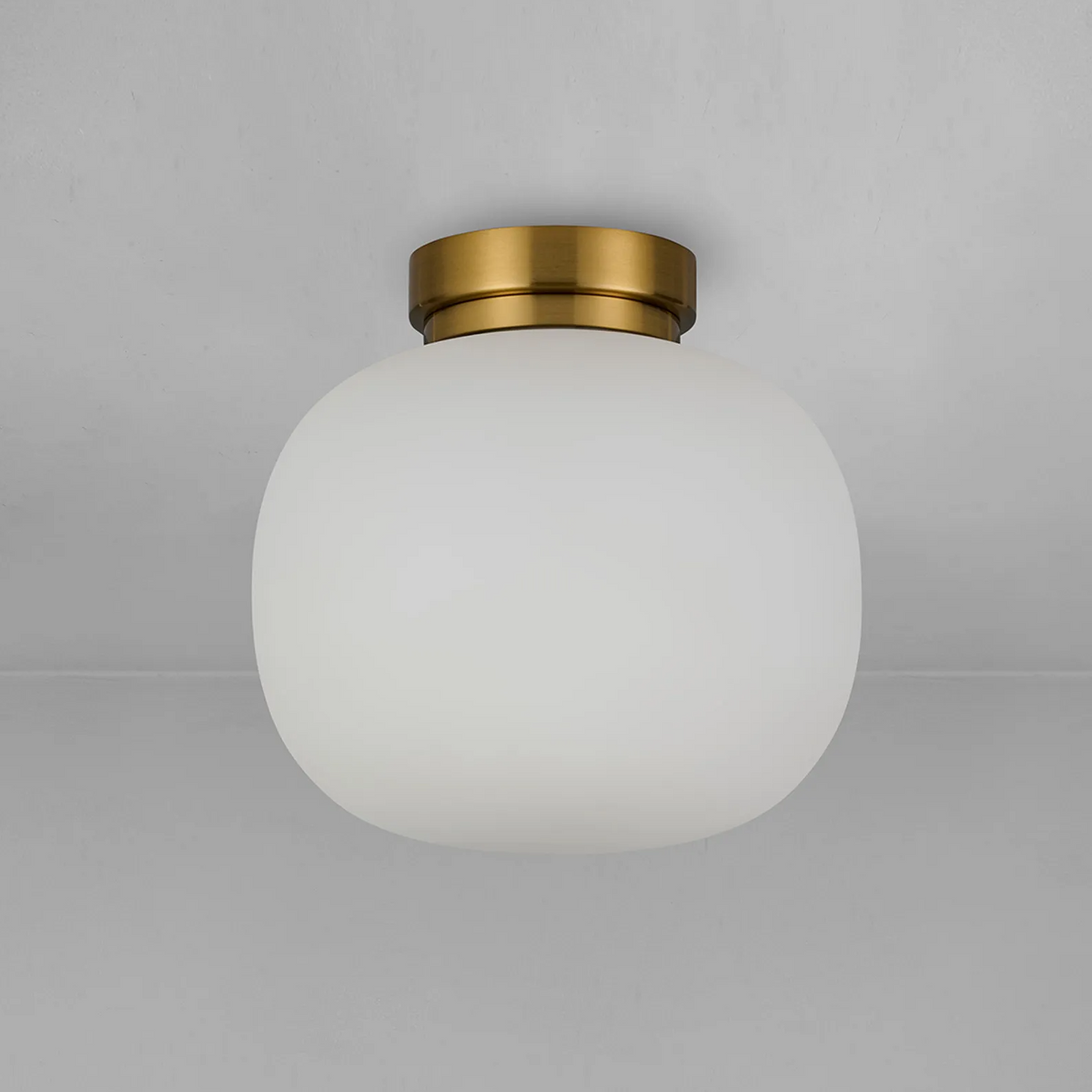 Lumiere Milton Small Oval Ball Flush Ceiling Light in Aged Brass & Frosted White Shade
