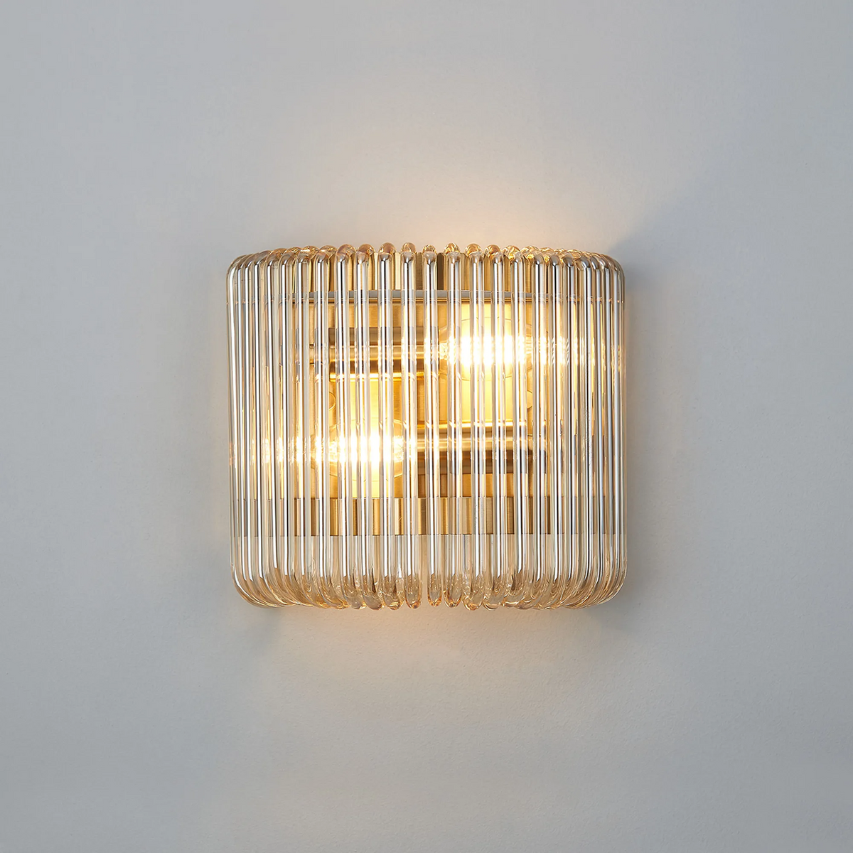 Jevington Small Wall Light in Brass with Smoke Brown Glass
