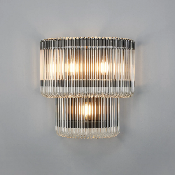 Jevington Large Two Tier Wall Light in Black with Clear Glass