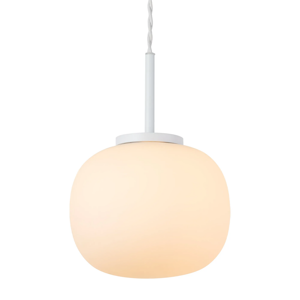Milton Small Oval Ball Pendant in Satin White & Frosted White Shade