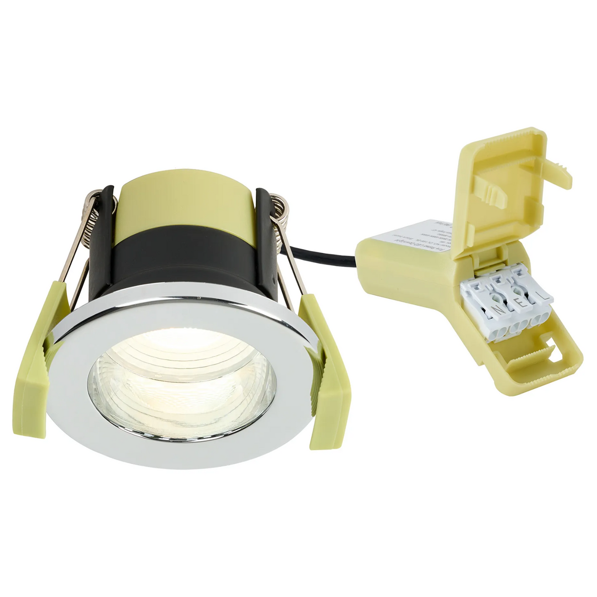 Chrome recessed downlight with warm white light and connector box
