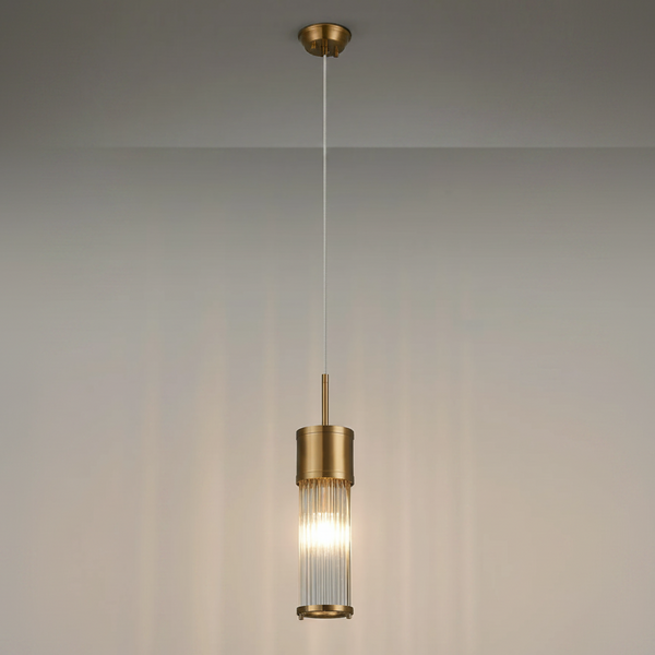 Tansley E14 IP44 Single Drop Pendant in Gold with Clear Glass Rods