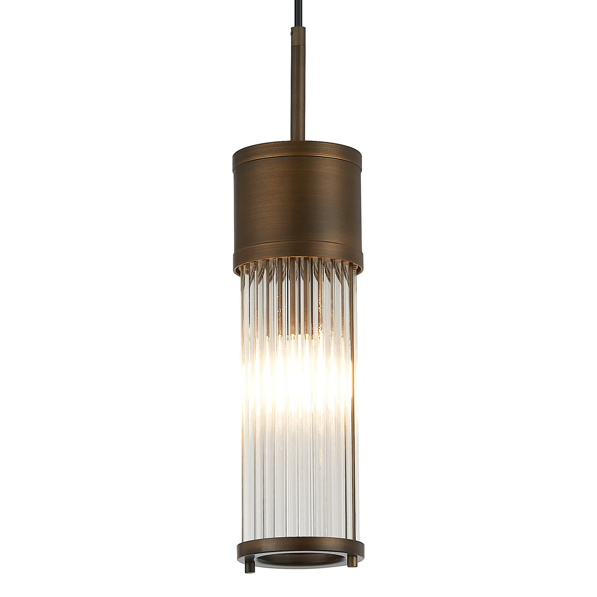 Tansley E14 IP44 Single Drop Pendant in Bronze with Clear Glass Rods