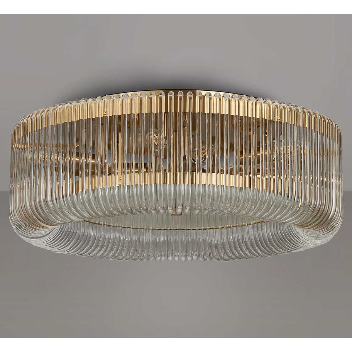 Jevington 600mm Flush Ceiling Light in Brass with Clear Glass