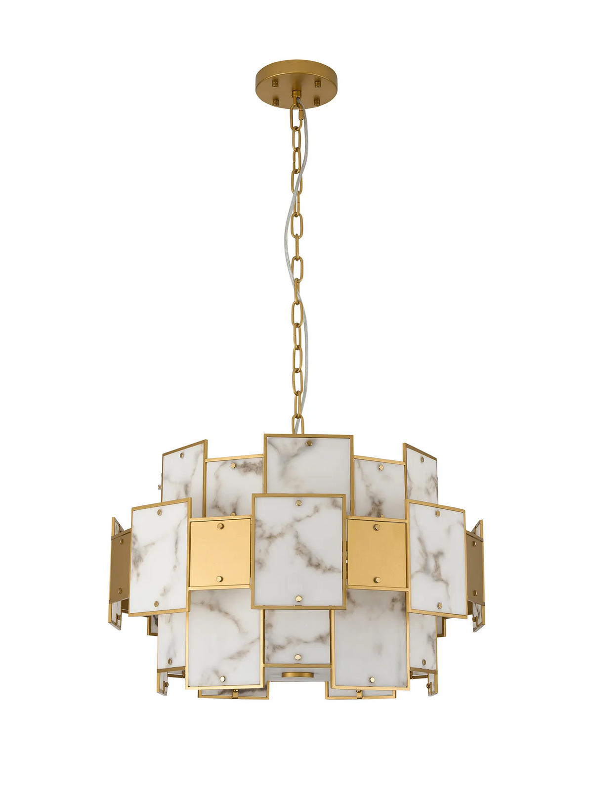 Gold chandelier with square marble and gold panels