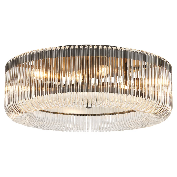 Jevington 600mm Flush Ceiling Light in Black with Clear Glass