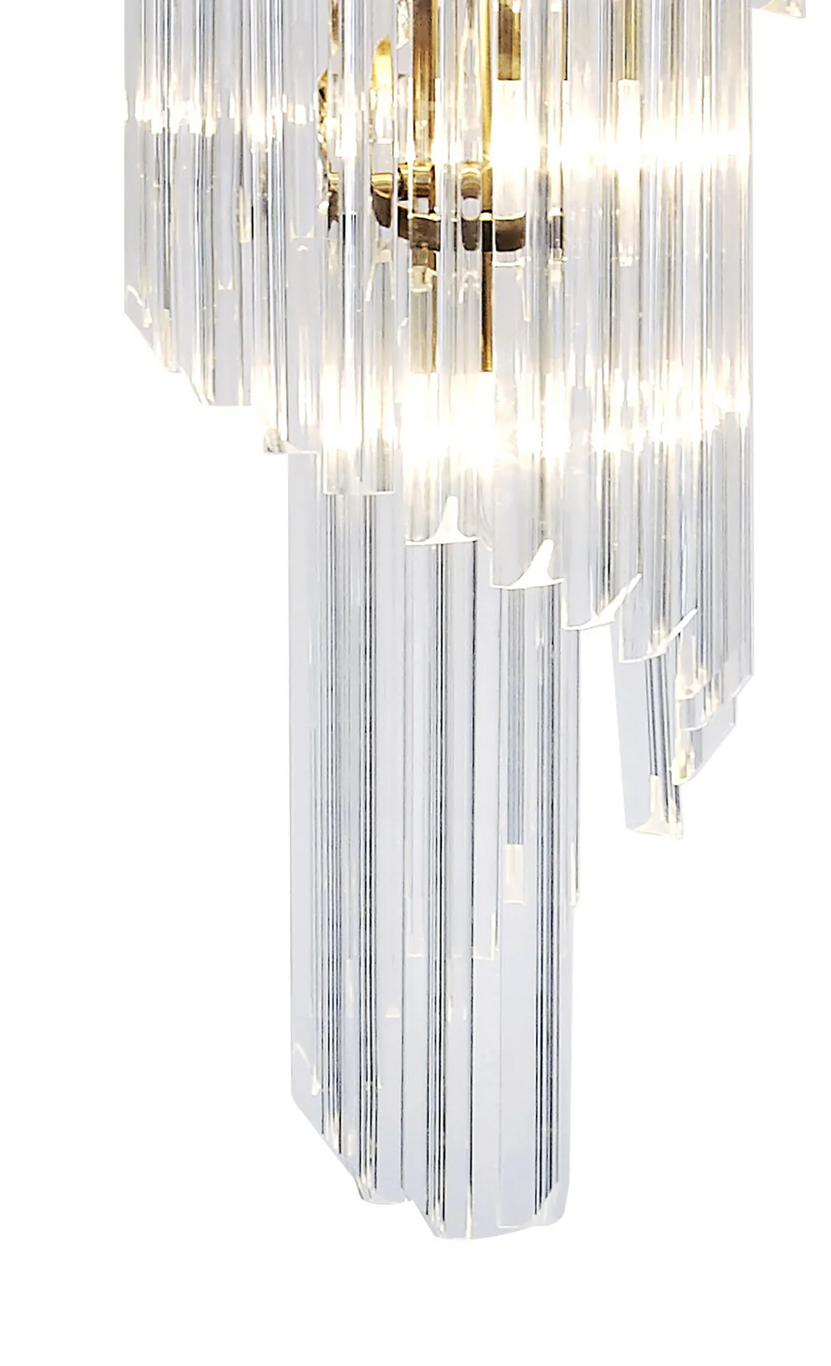 Tiered glass rod wall sconce with gold hardware