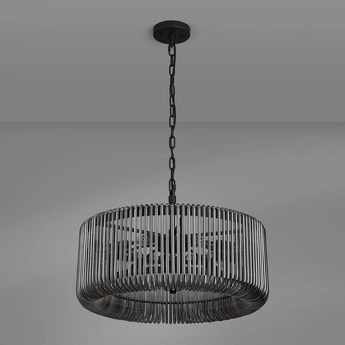 Jevington 600mm Pendant or Semi Flush in Black with Smoked Glass