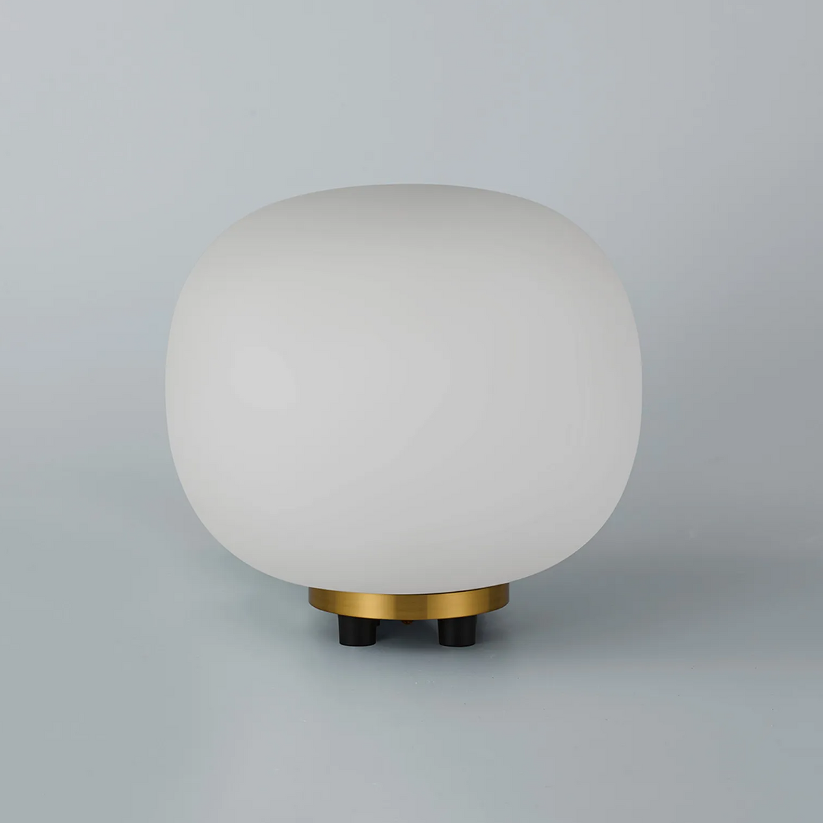 Milton Small Oval Ball Table Lamp in Aged Brass & Frosted White Shade