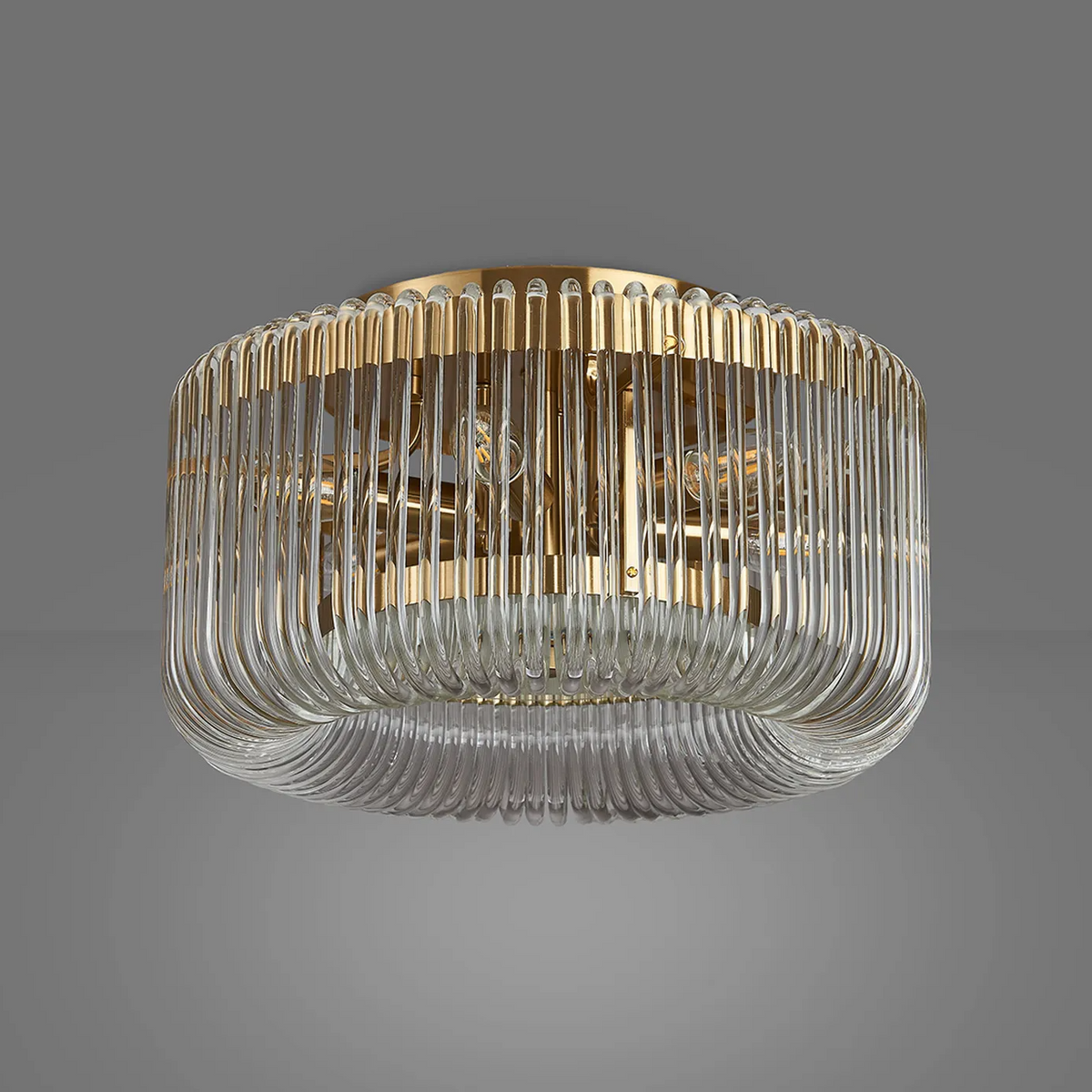 Jevington 400mm Flush Ceiling Light in Brass with Clear Glass
