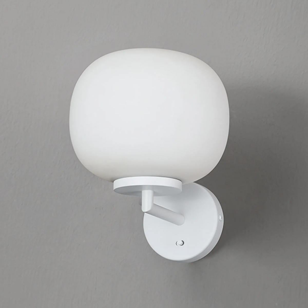 Milton Small Oval Ball Switched Wall Light in Satin White & Frosted White Shade