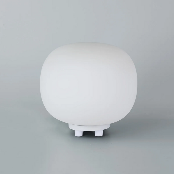 Milton Small Oval Ball Table Lamp in Satin White & Frosted White Shade