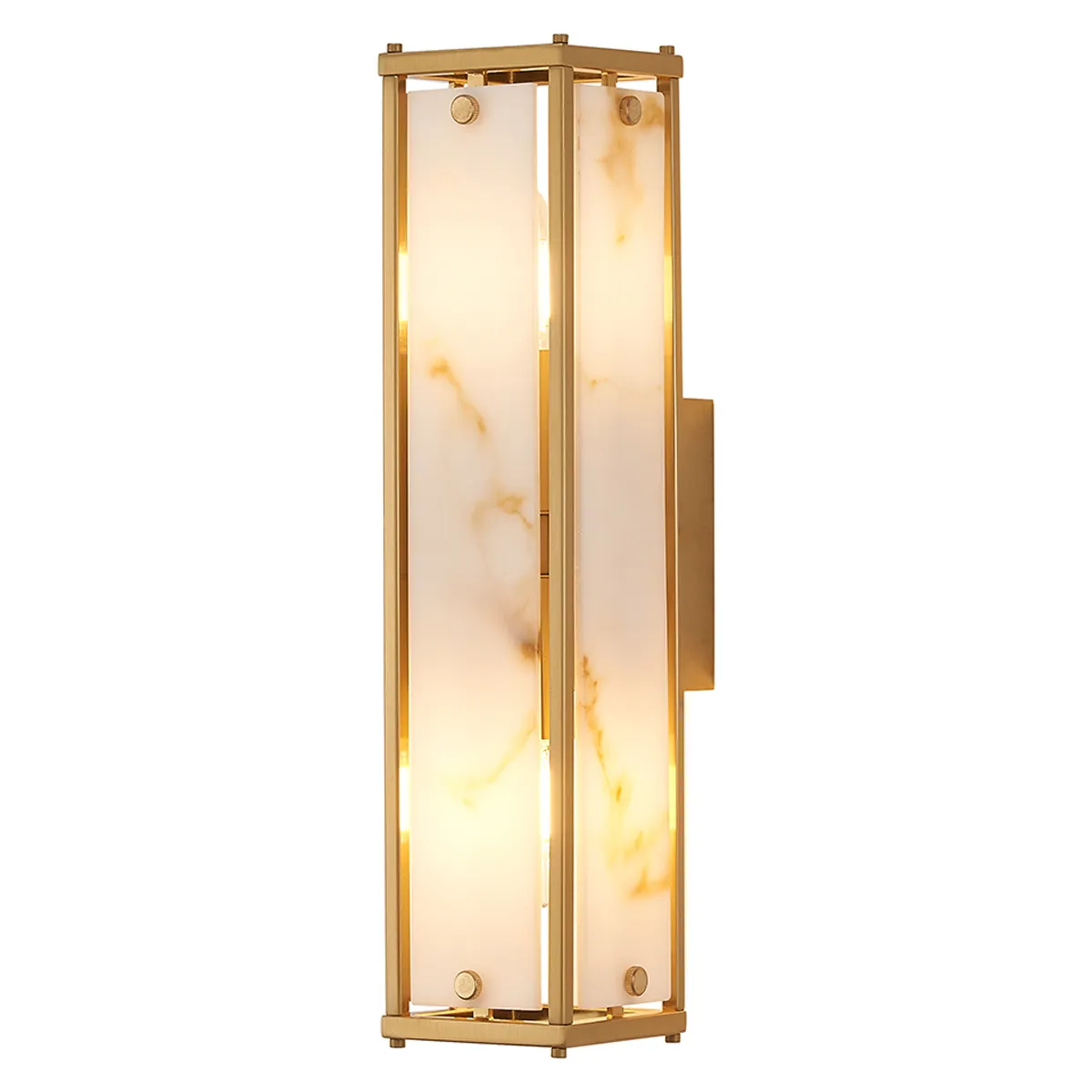 Scarva IP44 400mm Rectangular Wall Light in Brass with Brown Faux Alabaster