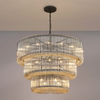 Jevington 1000mm Three Tier Pendant or Semi Flush in Black with Smoke Brown Glass
