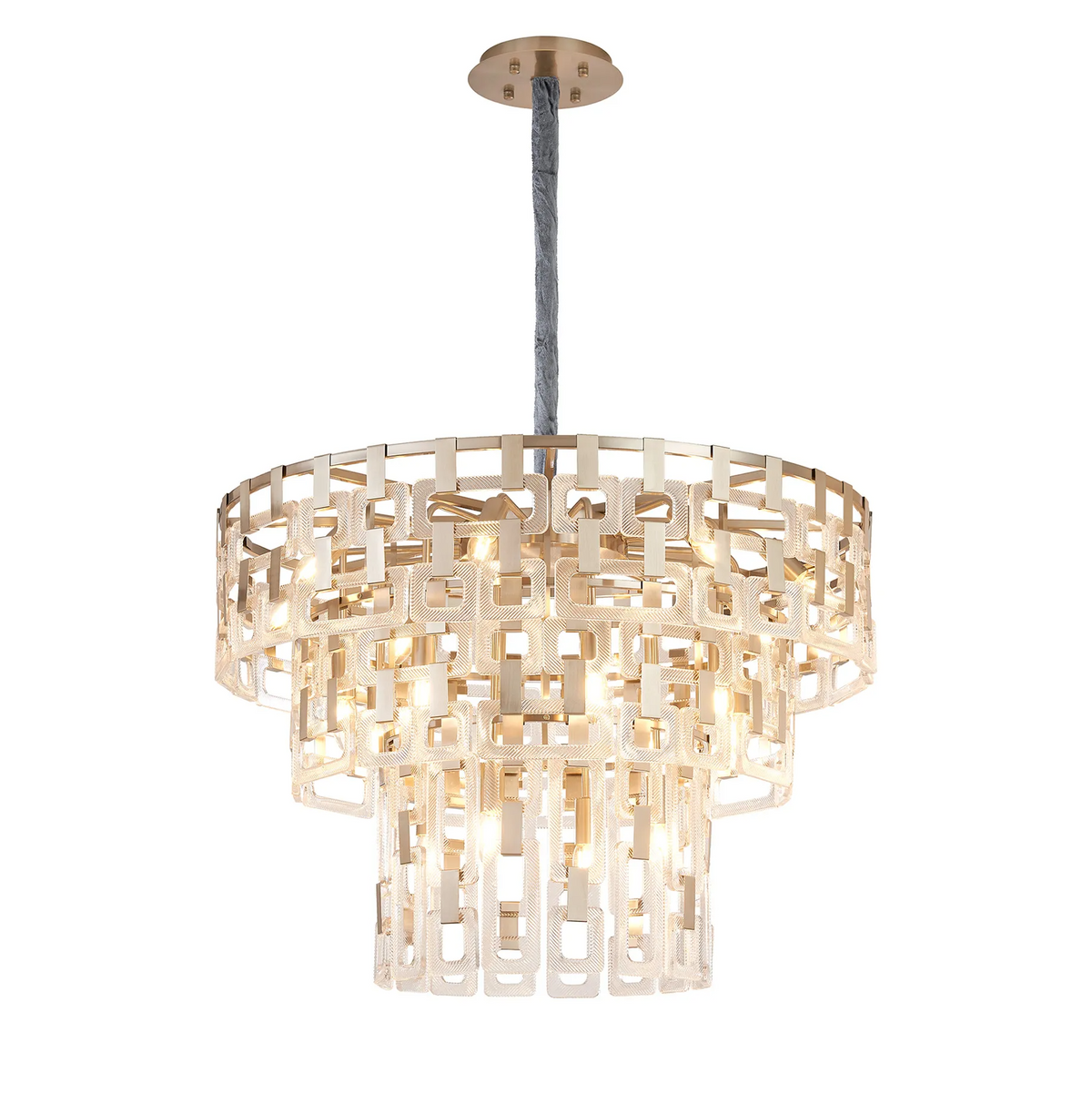Heptonstall 840mm Three Tier Round Pendant in Satin Nickel with Clear Glass