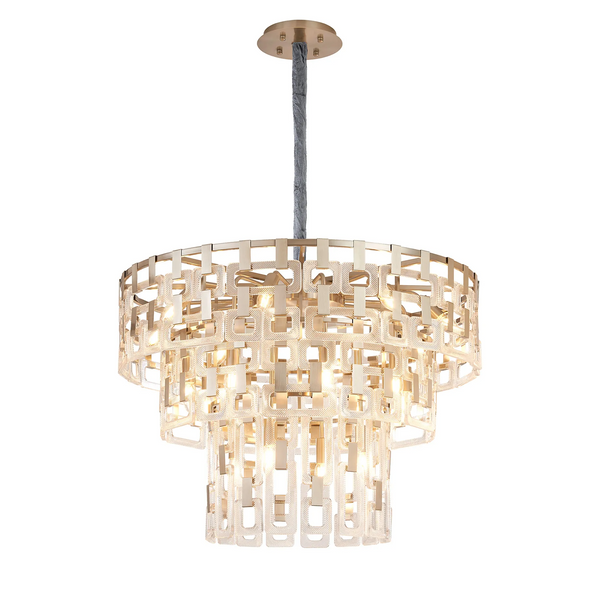 Heptonstall 840mm Three Tier Round Pendant in Satin Nickel with Clear Glass