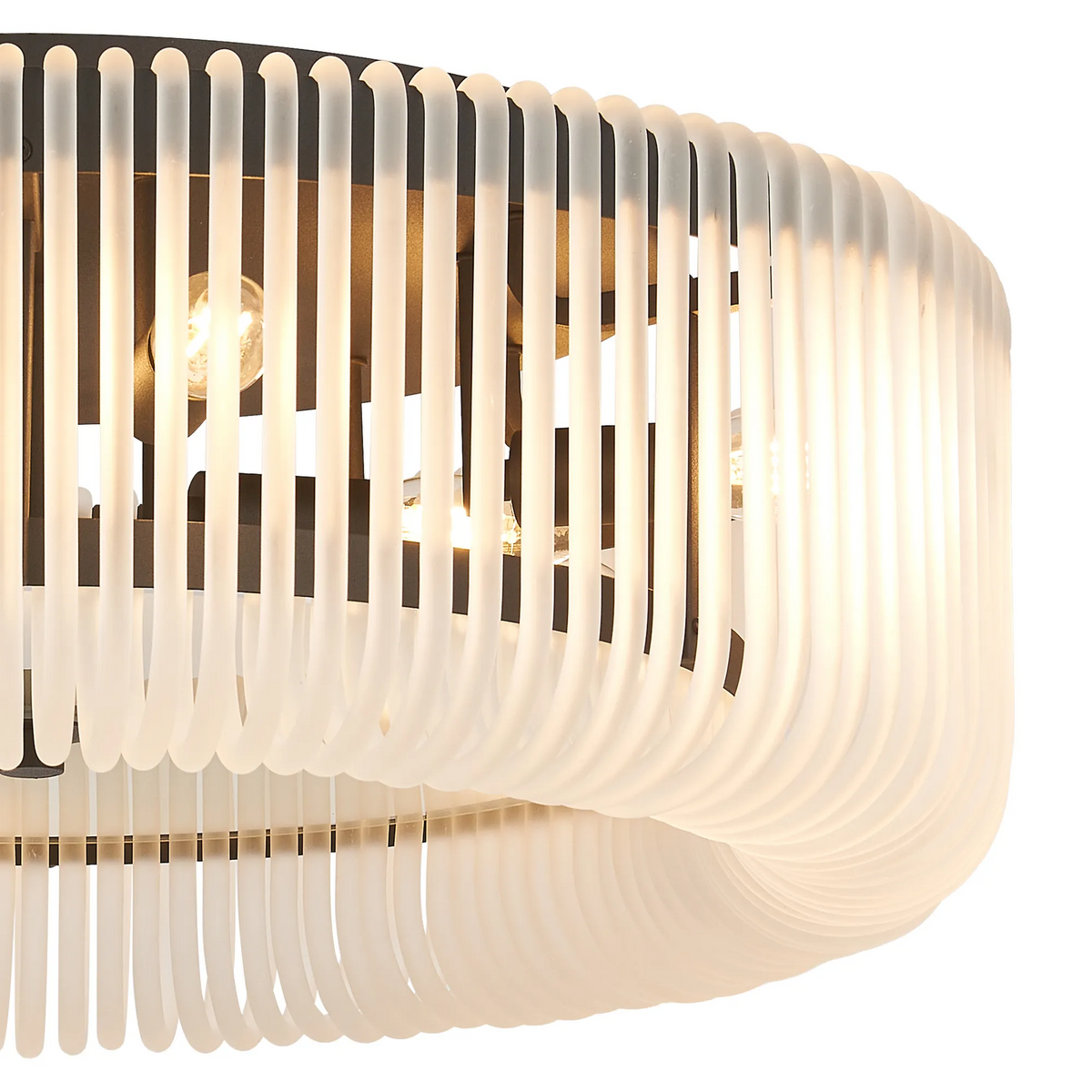 Jevington 600mm Flush Ceiling Light in Black with Frosted Glass