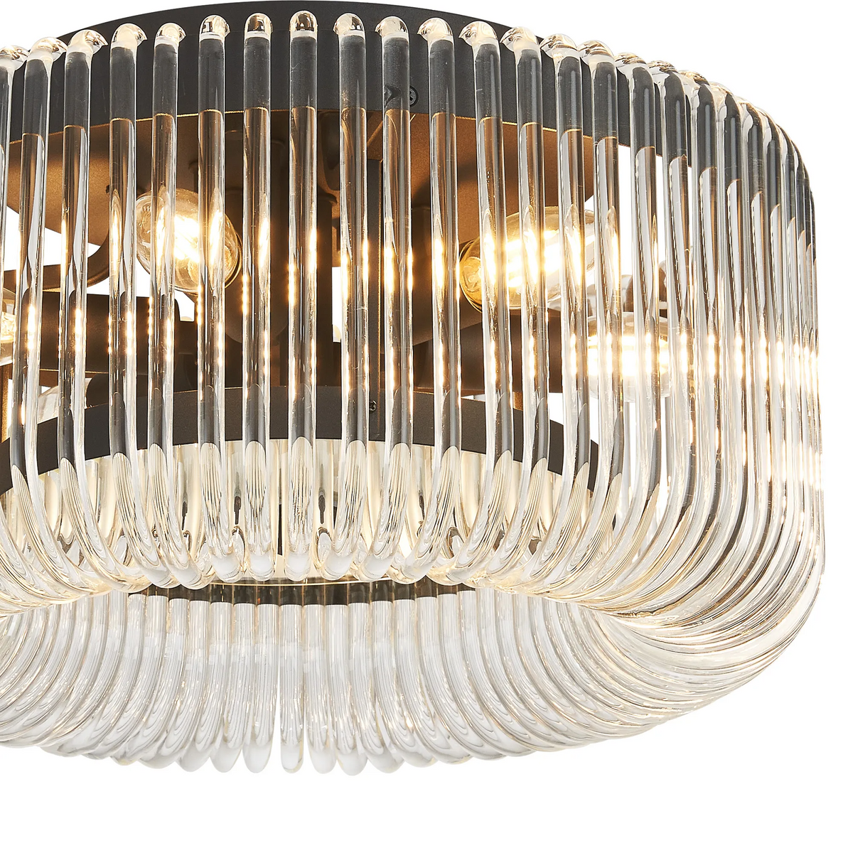 Jevington 400mm Flush Ceiling Light in Black with Clear Glass