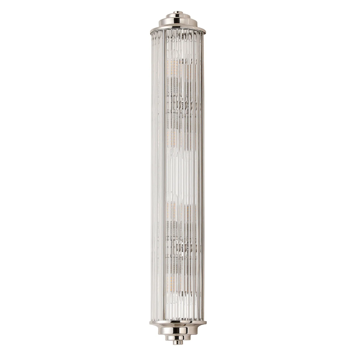 Polished nickel cylindrical wall light with fluted glass shade