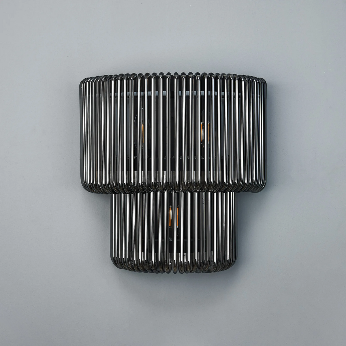 Jevington Large Two Tier Wall Light in Black with Smoked Glass