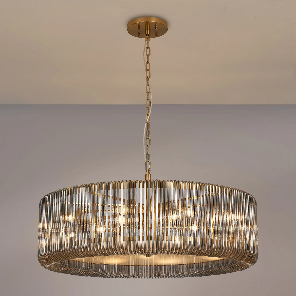 Jevington 1000mm Pendant or Semi Flush in Brass with Smoked Glass