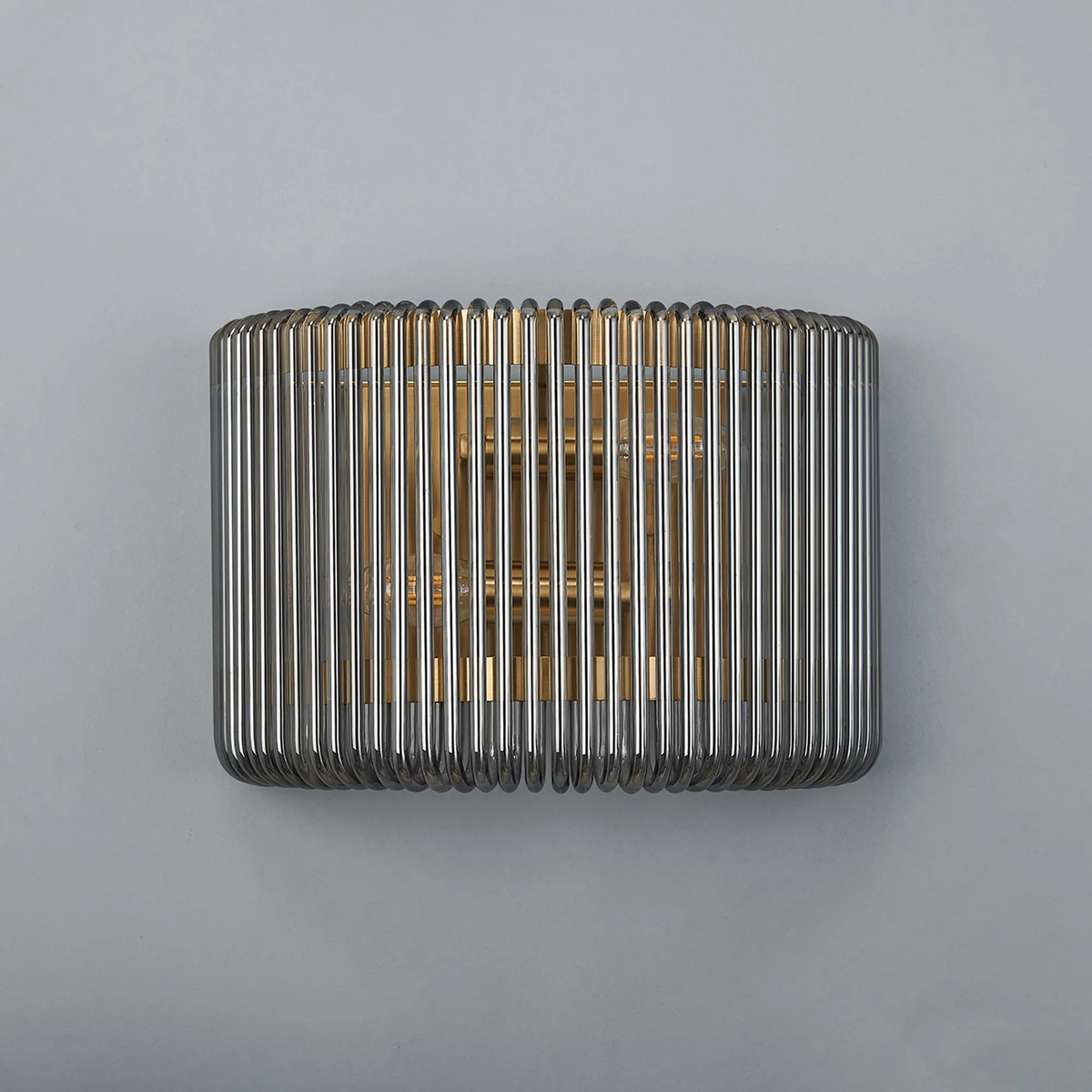 Jevington Medium Wall Light in Brass with Smoked Glass