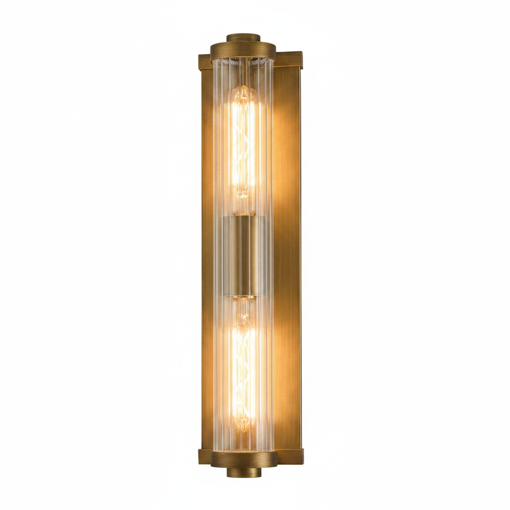 Beeley Large IP54 Wall Light in Matt Bronze with Ribbed Glass Shade