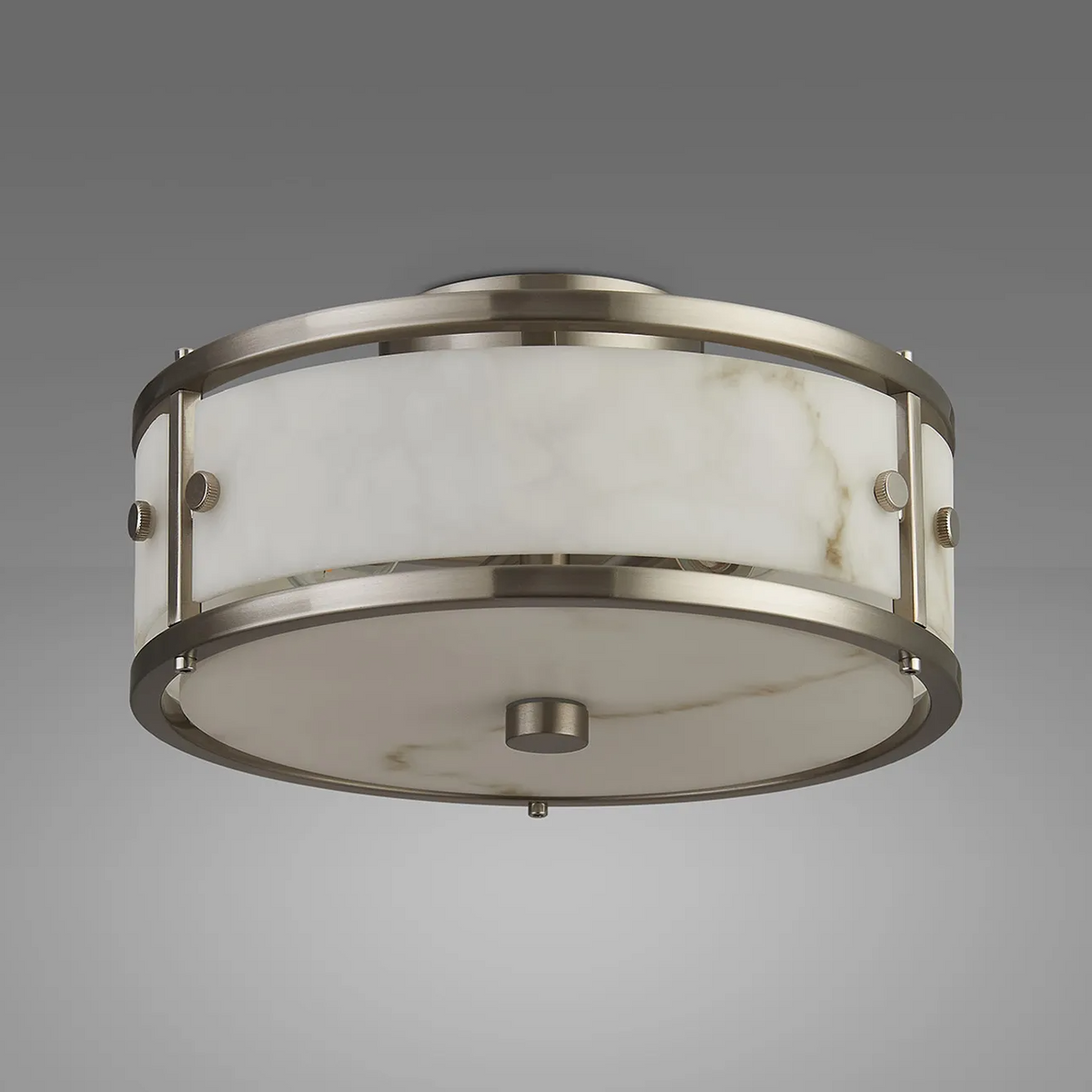 Scarva IP44 250mm Round Ceiling Light in Satin Nickel with Grey Faux Alabaster