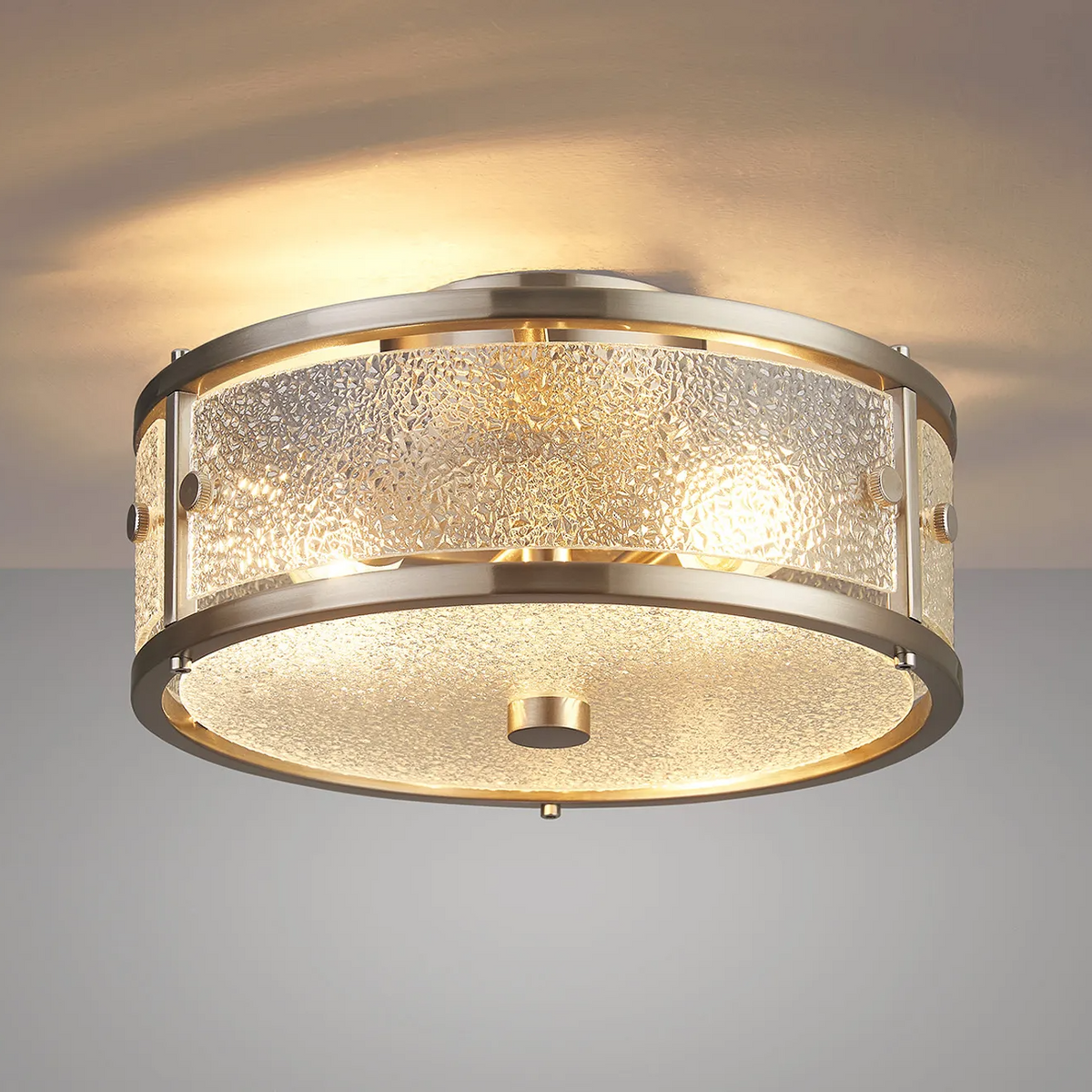 Scarva IP44 250mm Round Ceiling Light in Satin Nickel with Clear Diamond Glass